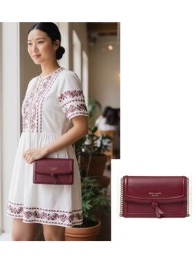 Kate Spade Deep Red bag Leather Crossbody Bag sm Knott details  NWT small